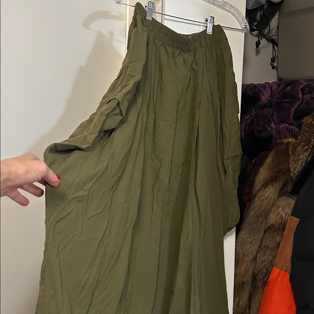 Thaluta Army Green Wide ❤️Slouchy Long Gorgeous Skirt Sz Fits L/XL Brand New✅ - Picture 6 of 7